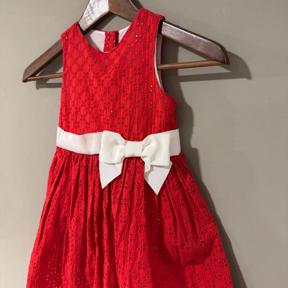 Janie and Jack Eyelet Bow Sleeveless‎ Dress in Vintage Red Size 3